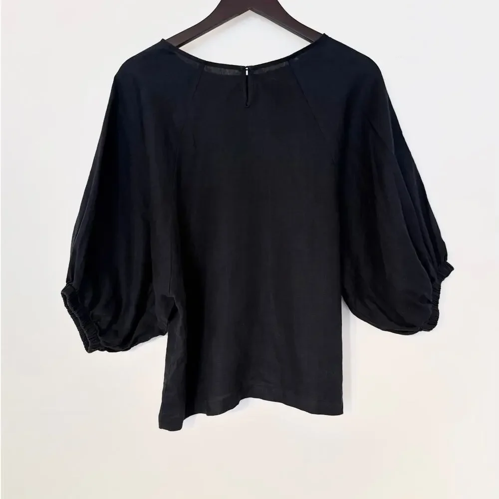 Lanhtropy Black Linen Balloon Sleeve Top - Picture 3 of 4